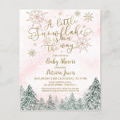 小さなスノーフレークピンクベビーシャワー招待状 (正面)