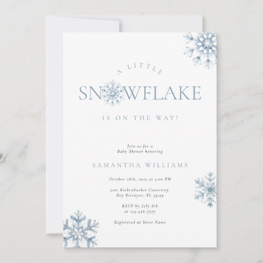 小さなスノーフレークブルーベビーシャワー招待状 招待状 (正面)