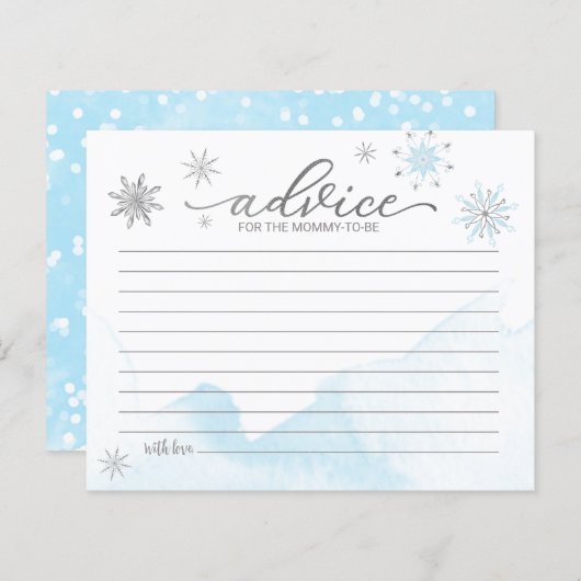 小さなスノーフレーク予算ベビーシャワーアドバイスカード (正面/裏面)