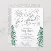 小さなスノーフレーク予算ベビーシャワー招待状 (正面/裏面)