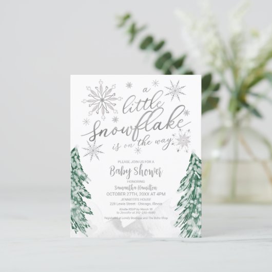 小さなスノーフレーク予算ベビーシャワー招待状 (スタンド正面)
