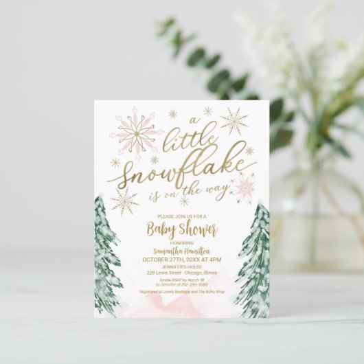 小さなスノーフレーク予算ベビーシャワー招待状 (スタンド正面)