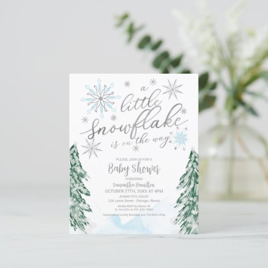 小さなスノーフレーク予算ベビーシャワー招待状 (スタンド正面)