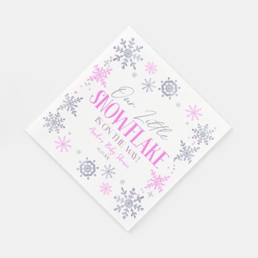 小さなスノーフレーク冬のピンクの赤ちゃんシャワー スタンダードランチョンナプキン (角)