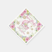 小さなスノーフレーク冬のフローラピンクの赤ちゃんシャワー スタンダードカクテルナプキン (角)