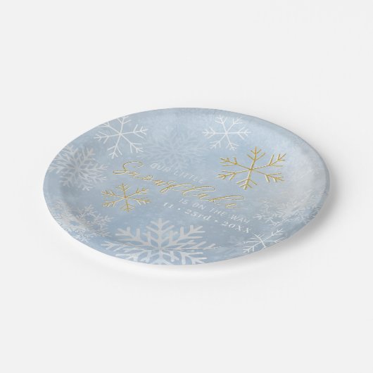小さなスノーフレーク冬のベビーシャワープレート ペーパープレート (アングル)