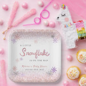 小さなスノーフレーク冬ピンクの女の子の赤ちゃんシャワー ペーパープレート (パーティー)