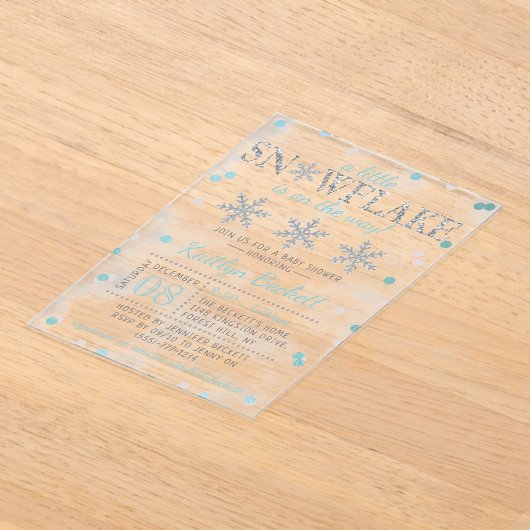 小さなスノーフレーク少年たち冬の赤ちゃんシャワー アクリル招待状 (レイダウン)