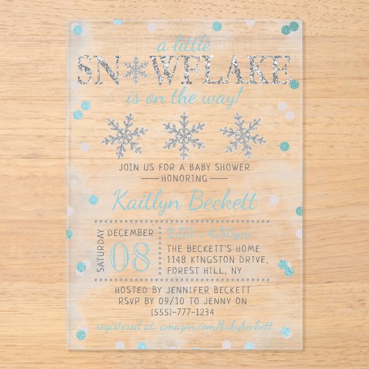 小さなスノーフレーク少年たち冬の赤ちゃんシャワー アクリル招待状 (正面)