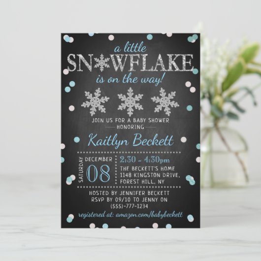 小さなスノーフレーク少年たち冬の赤ちゃんシャワー 招待状 (スタンド正面)