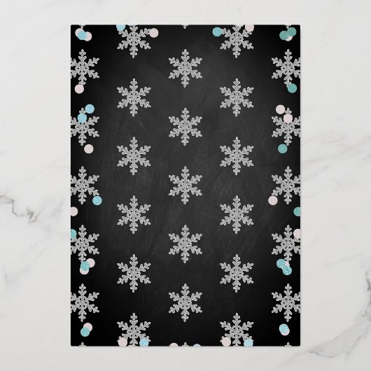 小さなスノーフレーク少年たち冬の赤ちゃん実在シャワー 箔招待状 (裏面)