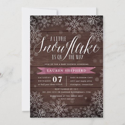 小さなスノーフレーク梅素朴木の赤ちゃんシャワー 招待状 (正面)