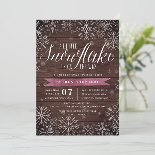 小さなスノーフレーク梅素朴木の赤ちゃんシャワー 招待状 (スタンド正面)