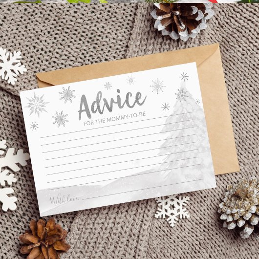 小さなスノーフレーク灰色のベビーシャワーアドバイスカード 招待状