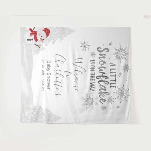 小さなスノーフレーク灰色の赤ちゃんシャワーの背景 タペストリー (正面(横))