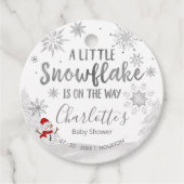 小さなスノーフレーク灰色の赤ちゃんシャワーメッセージカード フェイバータグ (正面)