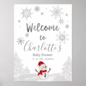 小さなスノーフレーク灰色の赤ちゃんシャワー歓迎サイン ポスター (正面)