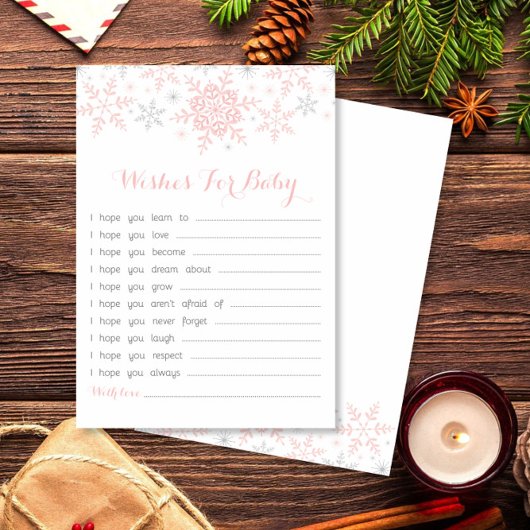 小さなスノーフレーク赤ちゃんシャワーの願い、ピンク&シルバー 招待状