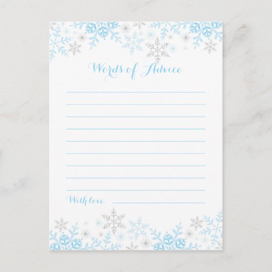 小さなスノーフレーク赤ちゃんシャワーアドバイスの言葉 アドバイスカード (正面)