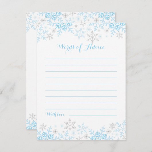 小さなスノーフレーク赤ちゃんシャワーアドバイスの言葉 アドバイスカード (正面/裏面)