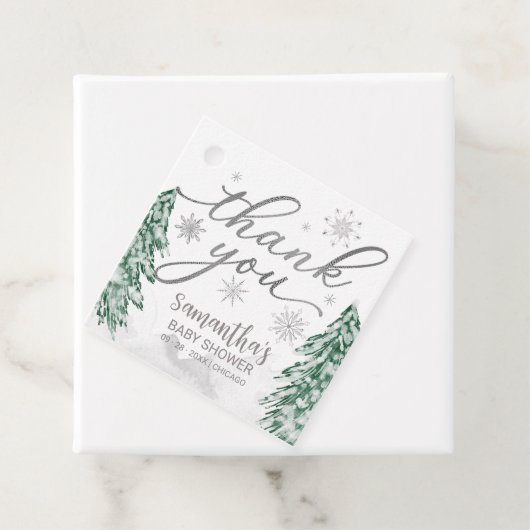 小さなスノーフレーク赤ちゃんシャワーグレーありがとう フェイバータグ (インサイチュ)