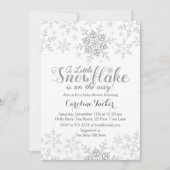 小さなスノーフレーク赤ちゃんシャワーシルバーグレー 招待状 (正面)