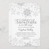 小さなスノーフレーク赤ちゃんシャワーシルバーグレー 招待状 (正面/裏面)