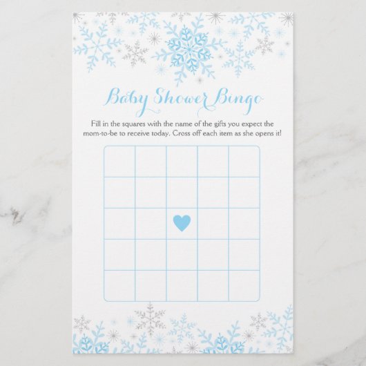 小さなスノーフレーク赤ちゃんシャワービンゴゲーム チラシ (正面)