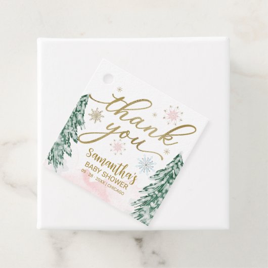 小さなスノーフレーク赤ちゃんシャワーピンクありがとう フェイバータグ (インサイチュ)