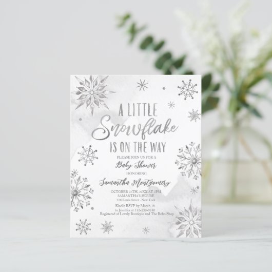 小さなスノーフレーク赤ちゃんシャワー予算招待状 (スタンド正面)