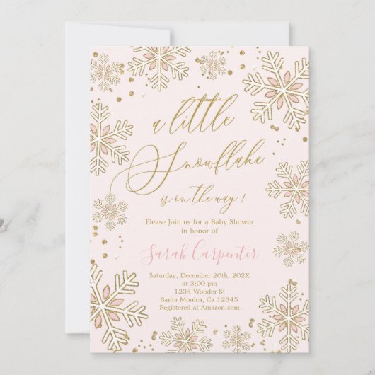 小さなスノーフレーク赤ちゃんシャワー女の子の招待 招待状 (正面)