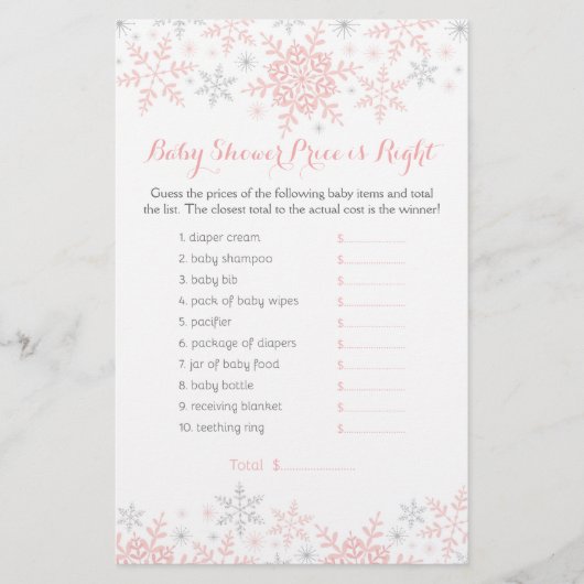 小さなスノーフレーク赤ちゃんシャワー推定価格ゲーム (正面)