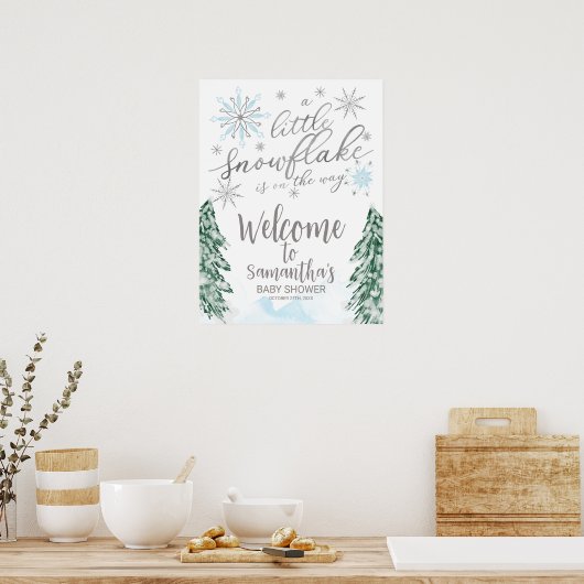 小さなスノーフレーク赤ちゃんシャワー歓迎サイン ポスター (キッチン)