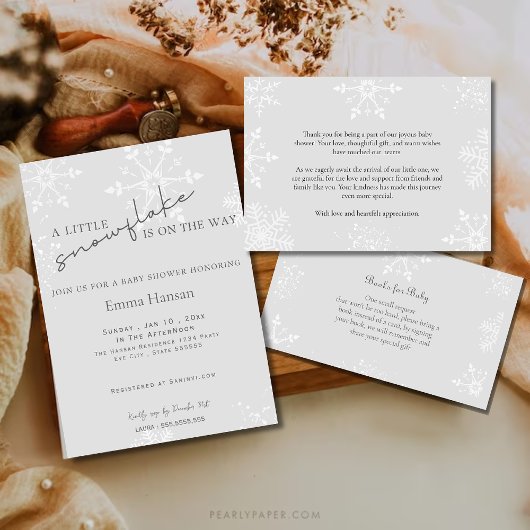 小さなスノーフレーク赤ちゃんシャワー灰色おむつラッフル エンクロージャーカード