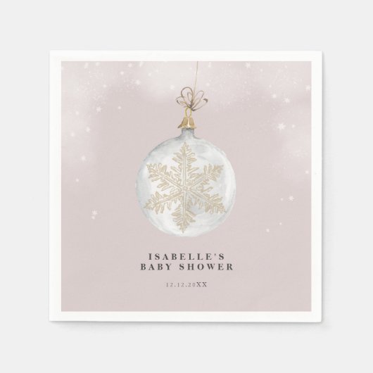 小さなスノーフレーク赤面ピンクの赤ちゃんシャワー スタンダードカクテルナプキン (正面)