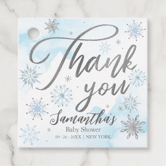 小さなスノーフレーク青い赤ちゃんシャワーありがとう フェイバータグ (正面)