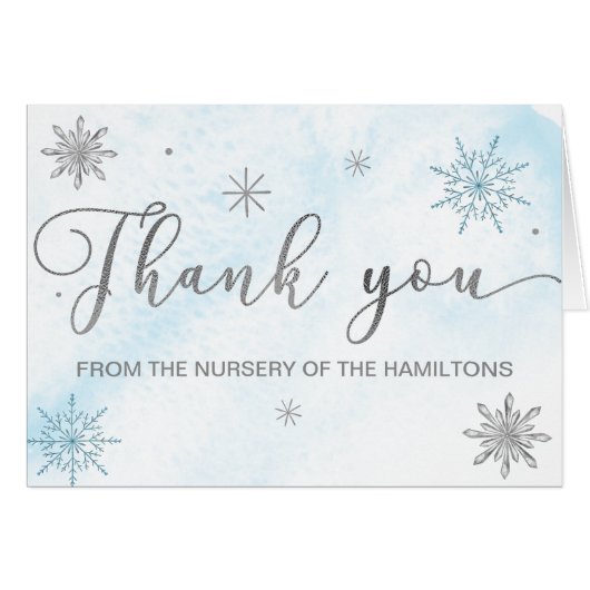 小さなスノーフレーク青の赤ちゃんシャワーありがとう (正面横)