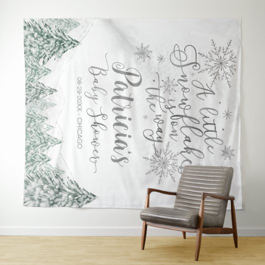 小さなスノーフレーク・グレーの赤ちゃんシャワーの背景 タペストリー (インサイチュ(横))