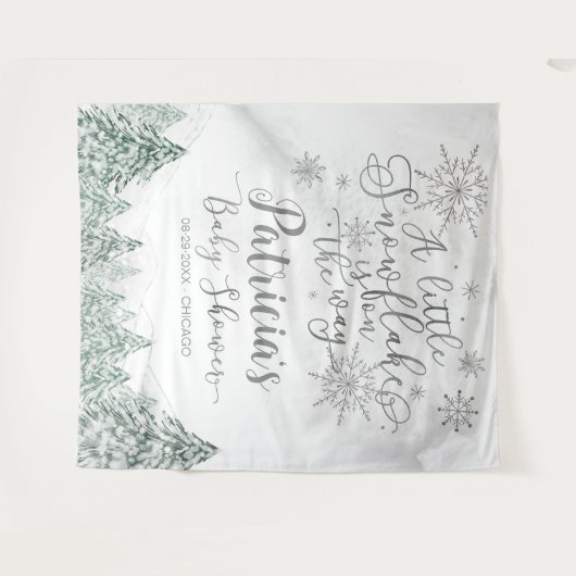 小さなスノーフレーク・グレーの赤ちゃんシャワーの背景 タペストリー (正面(横))