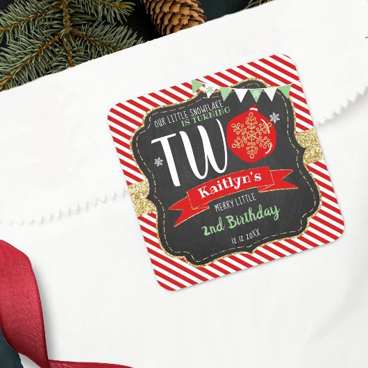 小さなスノーフレーク・ターニング2!クリスマス2回目の誕生日 スクエアシール