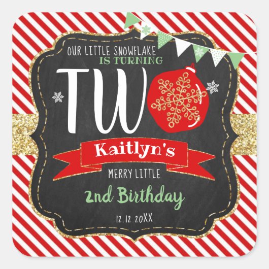 小さなスノーフレーク・ターニング2!クリスマス2回目の誕生日 スクエアシール (正面)