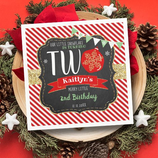 小さなスノーフレーク・ターニング2!クリスマス2回目の誕生日 スタンダードカクテルナプキン