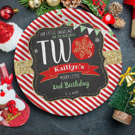 小さなスノーフレーク・ターニング2!クリスマス2回目の誕生日 ペーパープレート