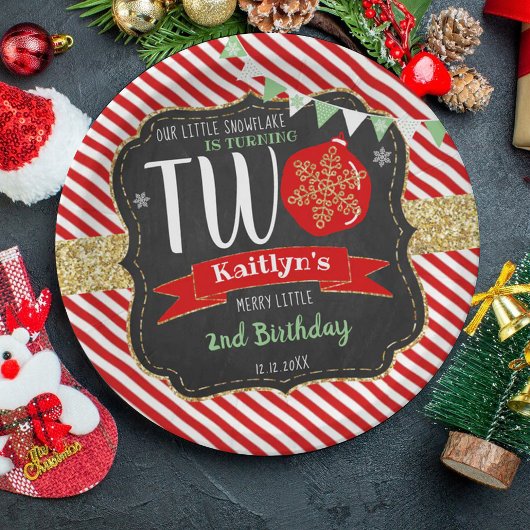 小さなスノーフレーク・ターニング2!クリスマス2回目の誕生日 ペーパープレート