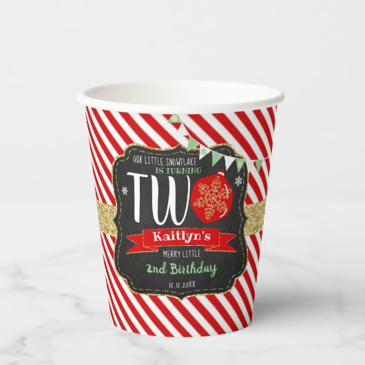 小さなスノーフレーク・ターニング2!クリスマス2回目の誕生日 紙コップ (正面)