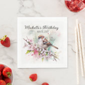 小さなスパロウさくらんぼ花春誕生日名 スタンダードランチョンナプキン (インサイチュ)