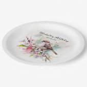 小さなスパロウさくらんぼ花春誕生日名 ペーパープレート (アングル)