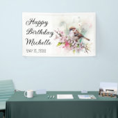 小さなスパロウさくらんぼ花春誕生日名 横断幕 (トレードショー)