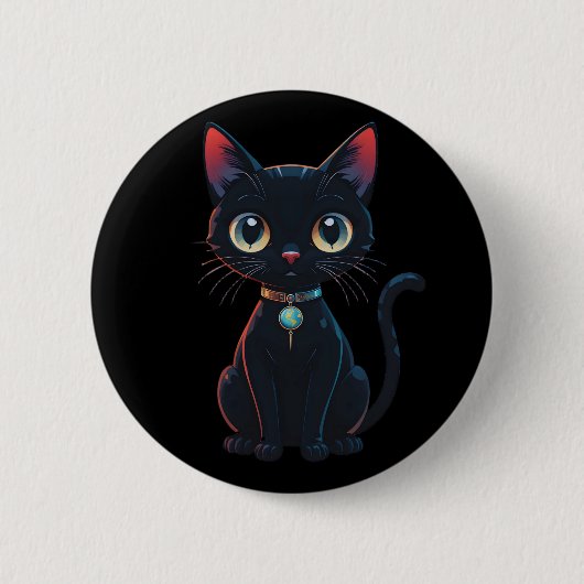 小さなスプーキー黒猫 缶バッジ (正面)