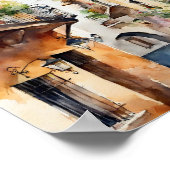 小さなスペインの旧市街の水の色のポスター ポスター (角)